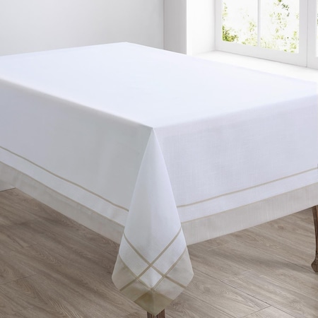 Saro 72 x 90 in. Banded Border Oblong Tablecloth, Natural 351.N7290B